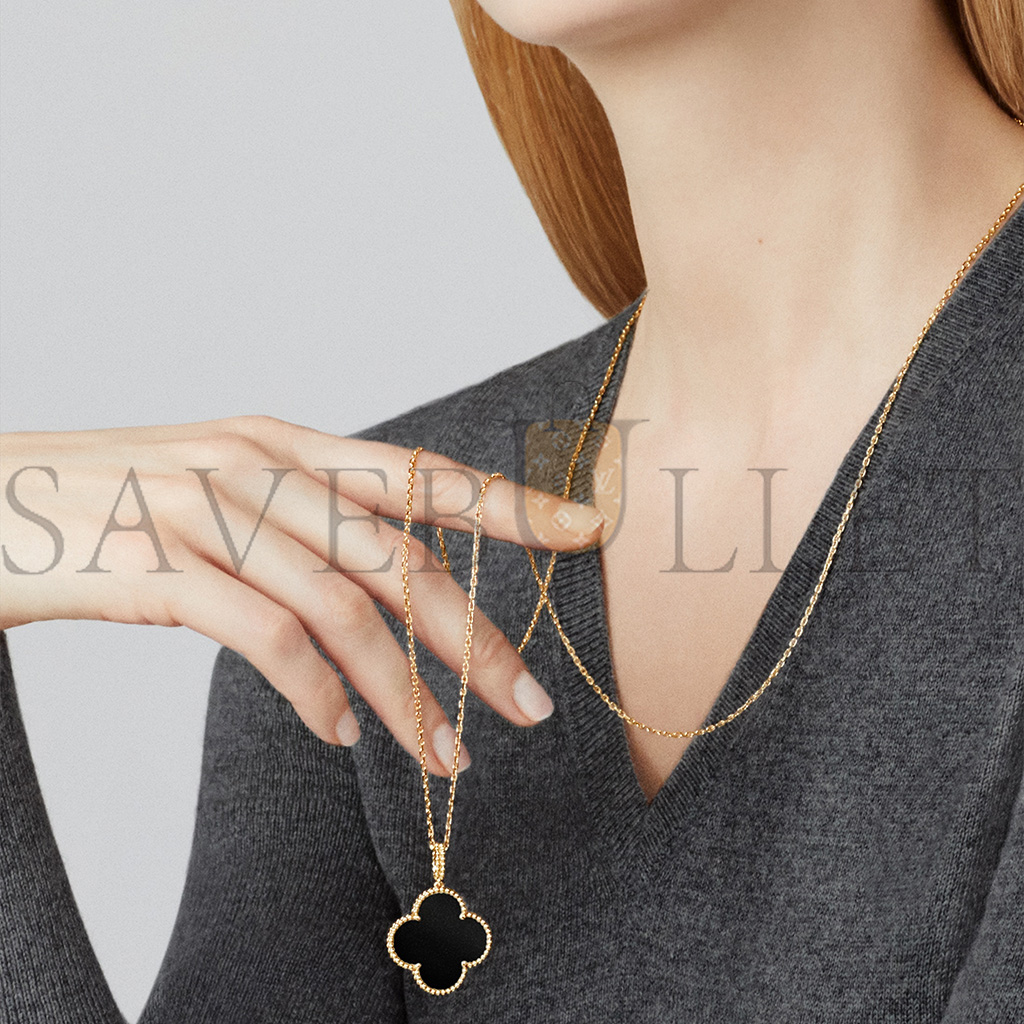 V*N CL*F arpels magic alhambra long necklace, 1 motif - yellow gold, onyx  vcaro49m00